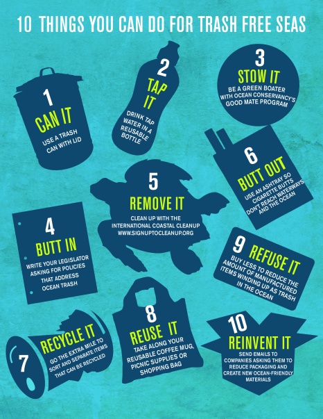 10-things-you-can-do for trash free seas Photo Credit: Ocean Conservancy http://www.oceanconservancy.org/our-work/international-coastal-cleanup/10-things-you-can-do.html